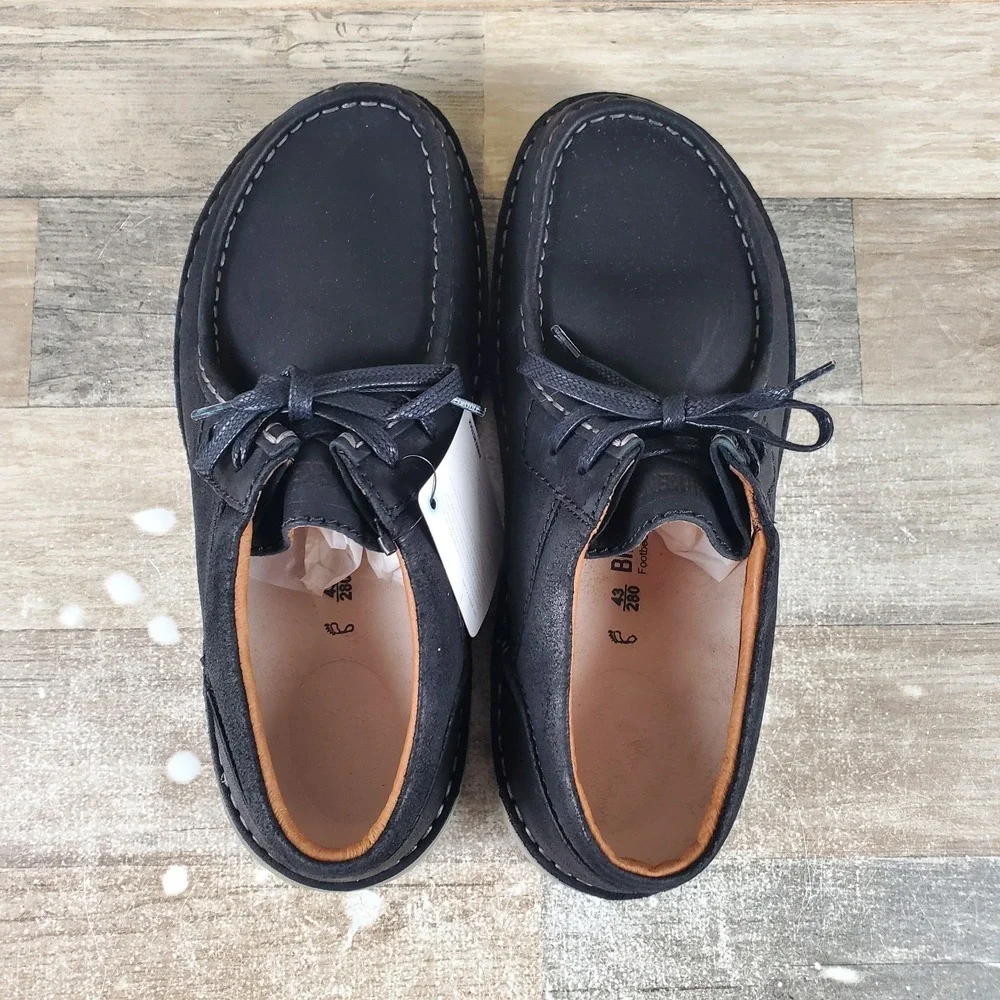 Birkenstock Pasadena Black Shoes Sz 10 Casual Loafer Suede Leather Lace Up